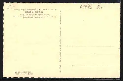 AK Zinnwald i. Sa., Gasthof Sächs. Reiter, 