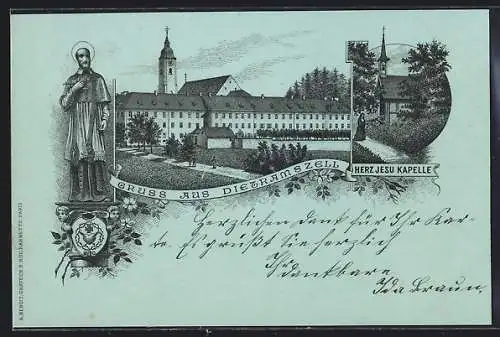 Mondschein-Lithographie Dietramszell, Blick auf die Herz Jesu Kapelle