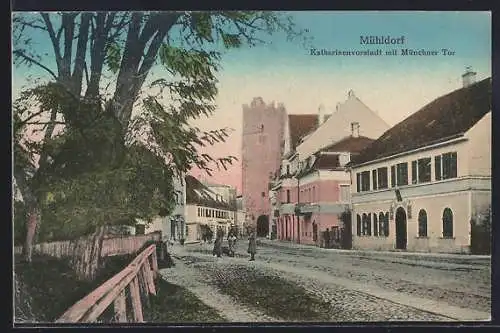 AK Mühldorf, Katharinenvorstadt mit Münchner Tor