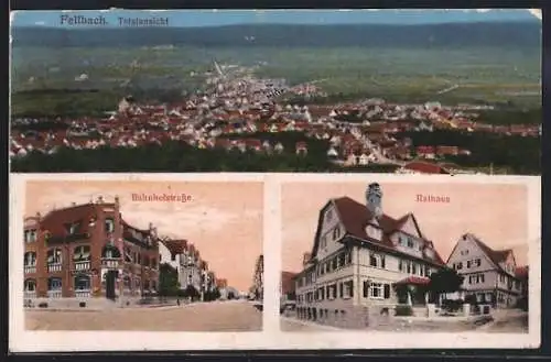 AK Fellbach, Gesamtansicht, Partie in der Bahnhofstrasse und am Rathaus