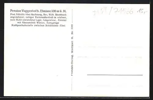 AK Althütte über Backnang, Pension Voggenhof b. Ebnisee, Bes. Wilh. Strohbeck
