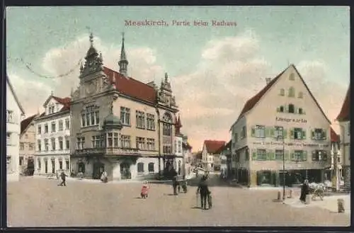 AK Messkirch, Rathaus mit Kohlenlager an der Bahn