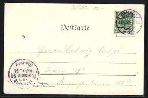 Vorläufer-Lithographie Hameln, 1894, Hochzeitshaus, Rattenfängerhaus, Turm