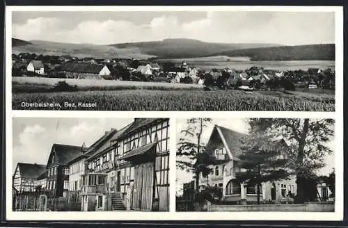 AK Oberbeisheim /Bez. Kassel, Gasthaus Waldschlösschen, Gemischtwarengschäft H. Heckemann, Teilansicht