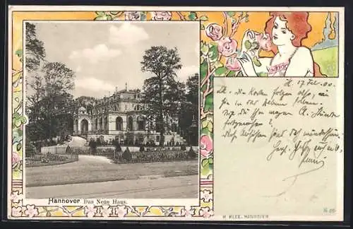 Passepartout-Lithographie Hannover, Das Neue Haus mit Jugendstilrahmen