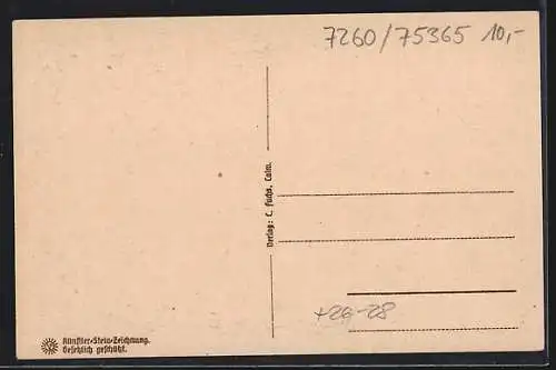 Steindruck-AK Calw, Strassenpartie hinter dem Rathaus