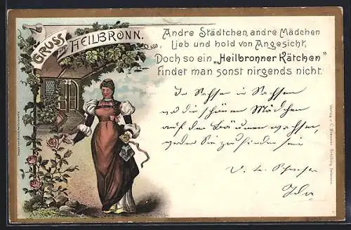 Lithographie Heilbronn, Heilbronner Kätchen am Rosenstock