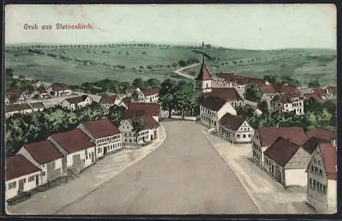 Künstler-AK Steinenkirch, Strassenpartie mit Kirche