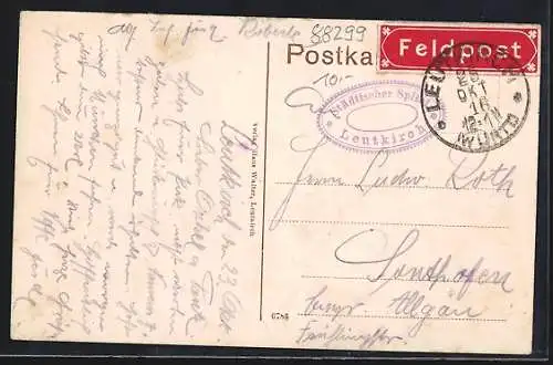 AK Leutkirch, Marktplatz mit Geschäft und Brunnen