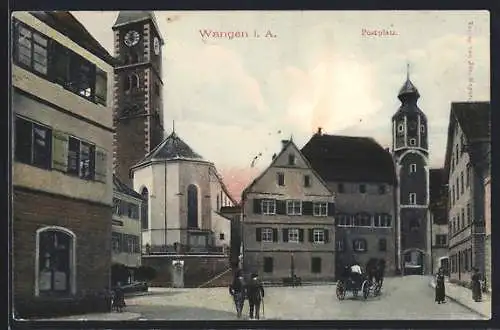 AK Wangen i. A., Postplatz mit Kirche