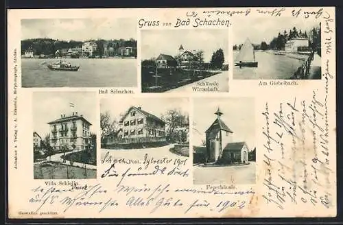AK Bad Schachen, Feuerhäusle, Villa Schielin, Post, Schlössle-Wirtschaft