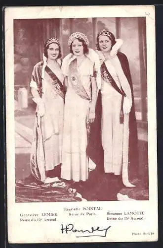 AK Schönheitsköniginnnen Henriette Pointal, Geneviève Lemire und Simonne Lamotte