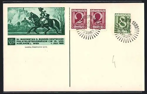 Künstler-AK Wien, 10. Bundestag d. Bundes Deutscher Philatelistenverbände 1933, Briefträger zu Pferd