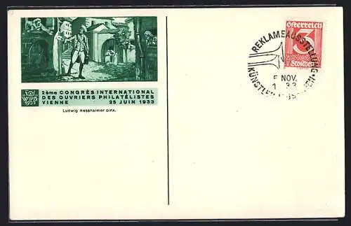 Künstler-AK Wien, 2ème Congrès International des Ouvriers Philatélistes 1933