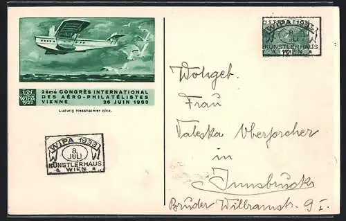 Künstler-AK Wien, 2ème Congrès International des Aéro-Philatelistes 1933