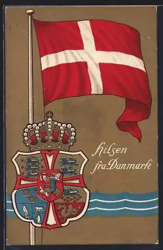 Künstler-AK Dänisches Wappen und Flagge