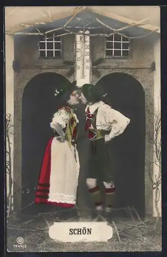 AK Paar küsst sich unter Thermometer, Schön