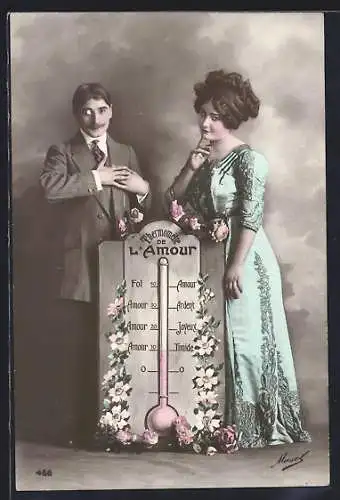 AK Thermomètre de L`Amour, Paar am Liebes-Thermometer