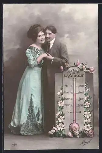 AK Thermomètre de L`Amour, Paar hält sich neben Thermometer an den Händen