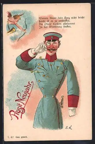 AK Pfeile Amors bleiben in der Wattirung der Uniform eines Soldaten hängen, Neujahr