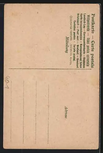 Künstler-AK Mann im Anzug mit Höhrrohr, Neujahrsgrüsse, Du solltest lieber weinen mit deinen kranken Beinen...