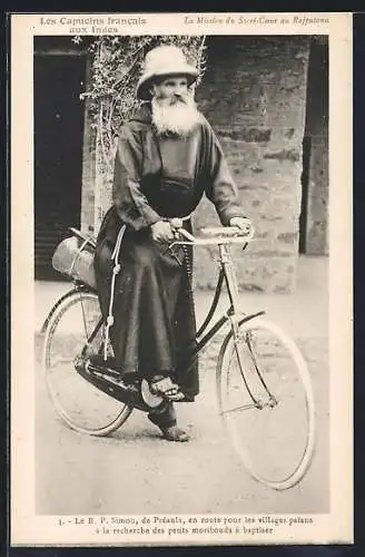 AK Les Capucins francais aux Indes, Le R. P. Simon de Préaulx, en route pourles villages paiens