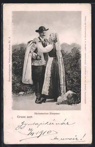 AK Sächsisches Ehepaar in Trachten