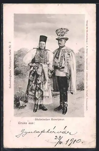 AK Sächsisches Brautpaar in traditioneller Kleidung