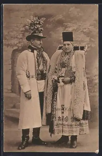 AK Sächs. Brautpaar in Wintertracht