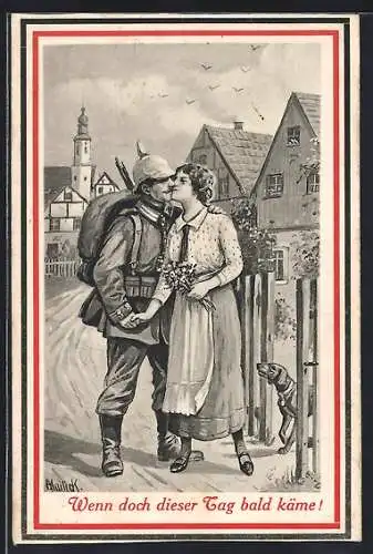 Künstler-AK Alfred Mailick: Soldat und Frau küssen sich