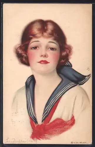 Künstler-AK sign. John Bradshaw Crandell: Junge Frau im Matrosenhemd