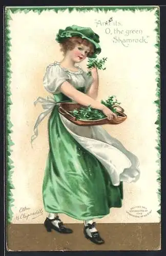 Künstler-AK sign. Ellen H. Clapsaddle: Fräulein im grünen Rock mit Korb