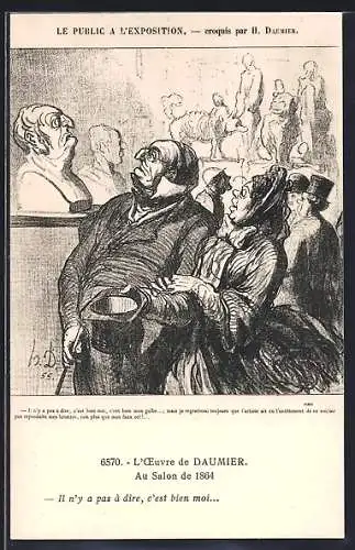 Künstler-AK sign. H. Daumier: Älteres Paar schaut sich Büste an