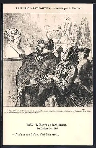 Künstler-AK sign. H. Daumier: Älteres Paar schaut sich Büste an