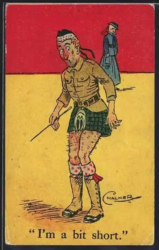 Künstler-AK sign.Chalker: Schotte im kurzen Kilt