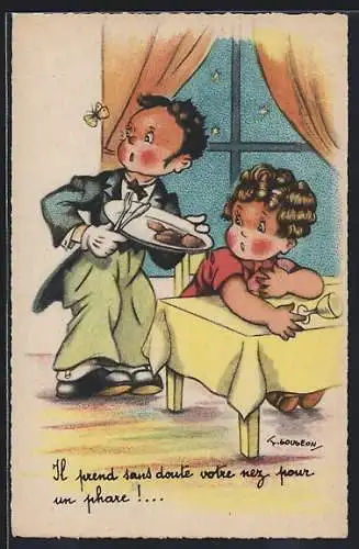 Künstler-AK sign. L. Gougeon: Pärchen schaut einem Schmetterling nach