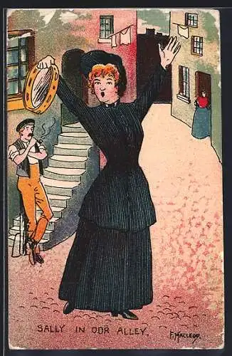 Künstler-AK sign. F. Macleoy: Frau mit einem Tambourin