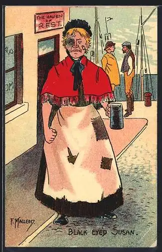 Künstler-AK sign. F. Macleoy: Frau mit blauem Auge