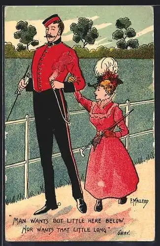 Künstler-AK sign. F. Macleoy: Page mit kleiner Frau am Arm