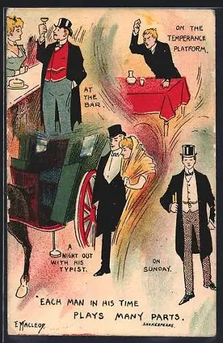 Künstler-AK sign. F. Macleoy: Brautpaar an der Kutsche