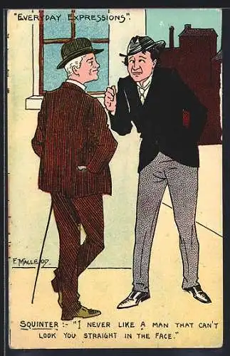 Künstler-AK sign. F. Macleoy: Zwei Männer unterhalten sich auf der Strasse