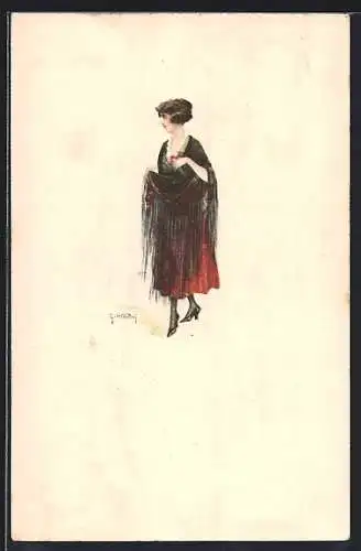 Künstler-AK sign. G. Kcentini: Junge Frau mit Schultertuch