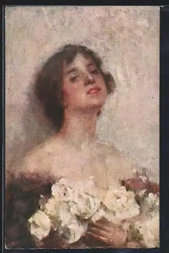 Künstler-AK sign. Luigi Serralunga: Junge Frau mit Blumen