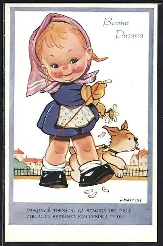 Künstler-AK sign. L. Martini: Mädchen mit Hund