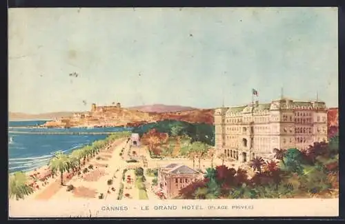 AK Cannes, Le Grand Hôtel avec plage privée et vue sur la promenade