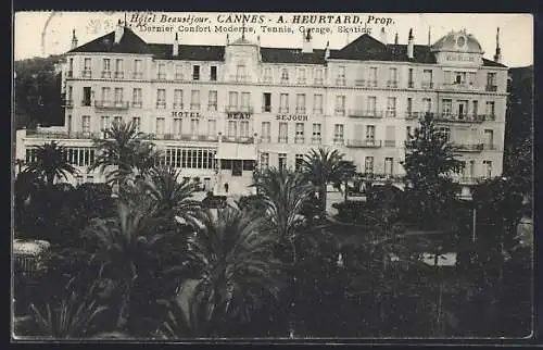 AK Cannes, Hôtel Beau Séjour avec palmiers et jardins luxuriants