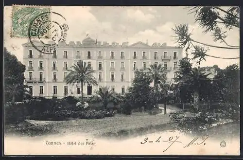 AK Cannes, Hôtel des Pins et jardin verdoyant