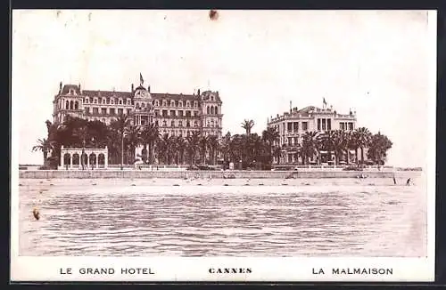 AK Cannes, Le Grand Hôtel et La Malmaison vue depuis la mer