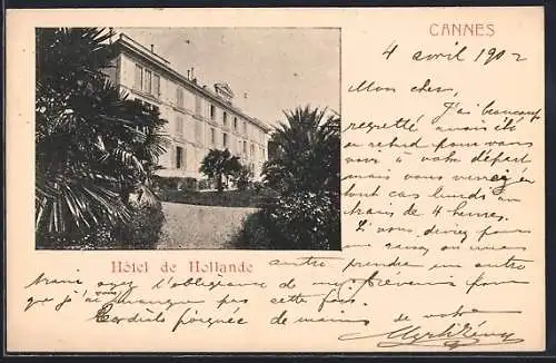 AK Cannes, Hôtel de Hollande entouré de jardins luxuriants