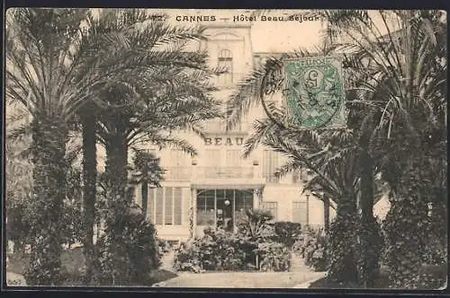 AK Cannes, Hôtel Beau-Séjour entouré de palmiers et jardins luxuriants